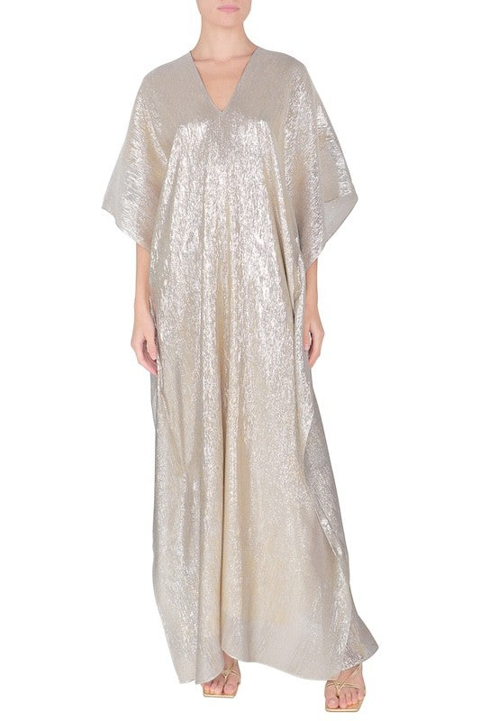 Metallic Lamé Silk Chiffon Boubou Caftan One Size Luxury Silver and Gold Evening Kaftan