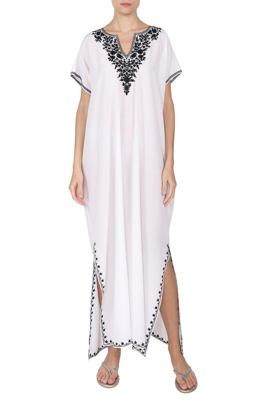 Midi length Embroided Boubou (White Black)