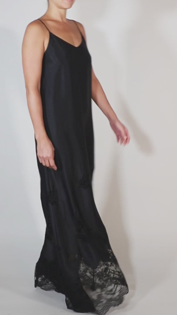 Embroidered Lace Velour Cami Dress in Black