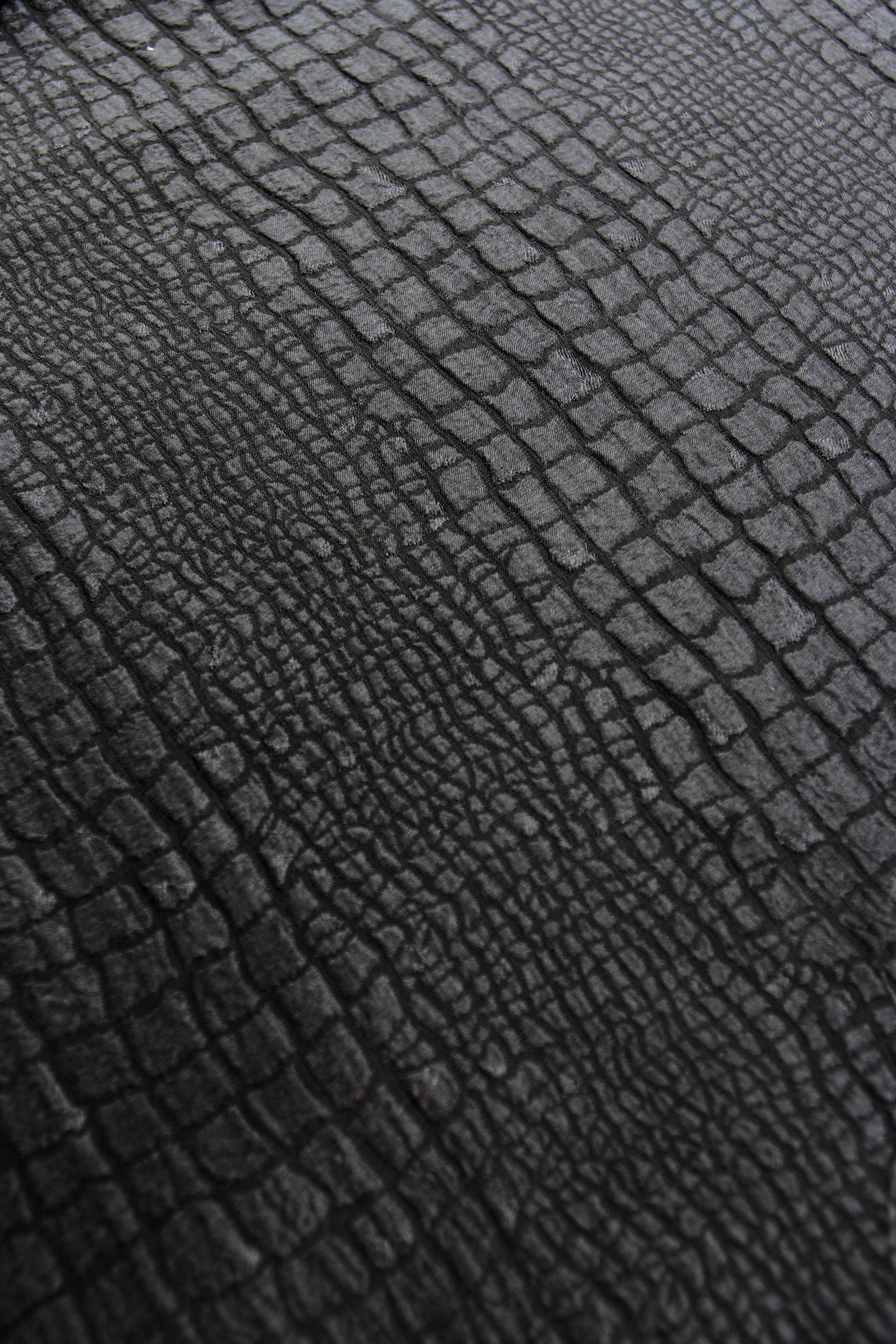 Silk Croco Jacquard Long Sleeve Boubou Caftan One Size Luxury Black Full-Length Kaftan